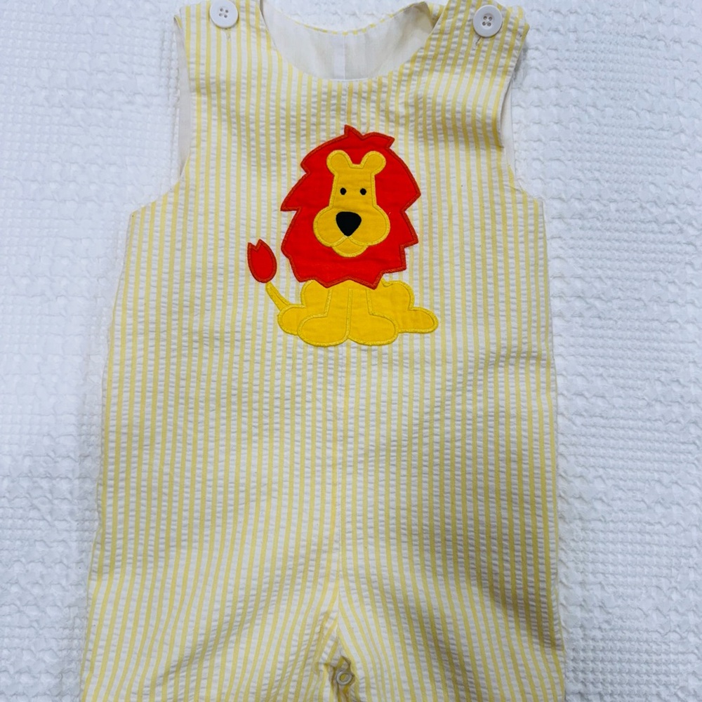 Kelly's Kids Yellow Striped Lion One Piece, embroidered lion, zoo outfit